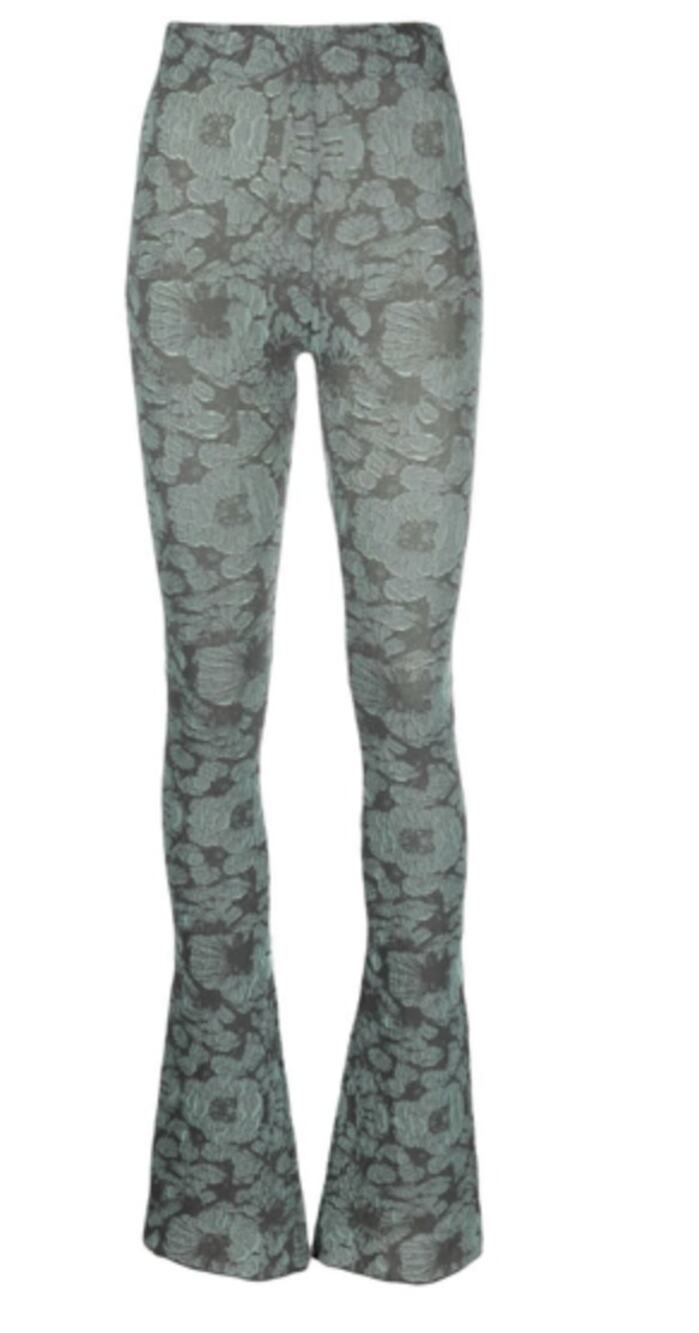 ROHE Lilo Floral-jacquard Flared Trousers Pants  In Blue Green Womens Size 40